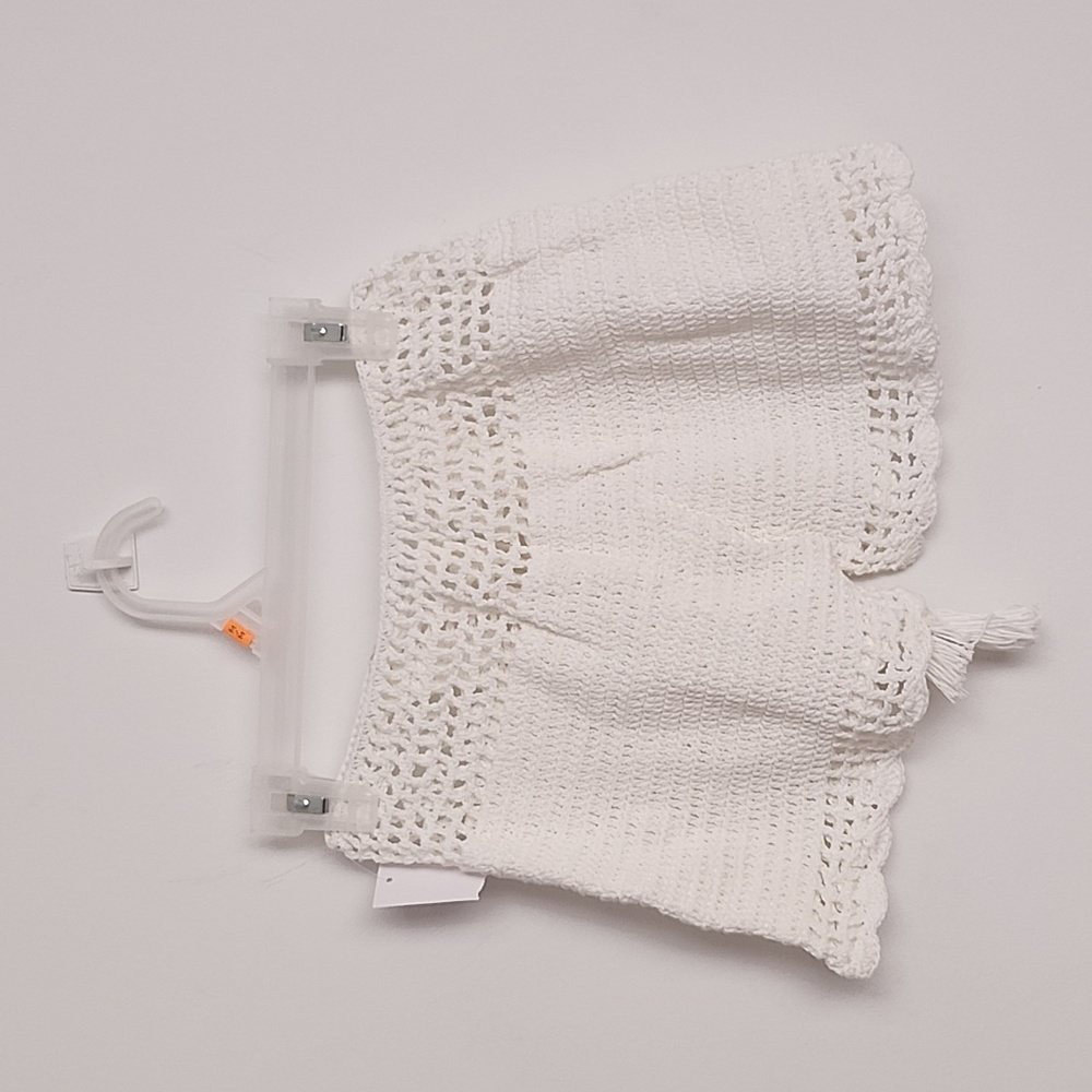 White Off Shoulder Hand Crochet Lace Up  Summer Crop Top and Shorts Matching Set - Picture 11 of 16